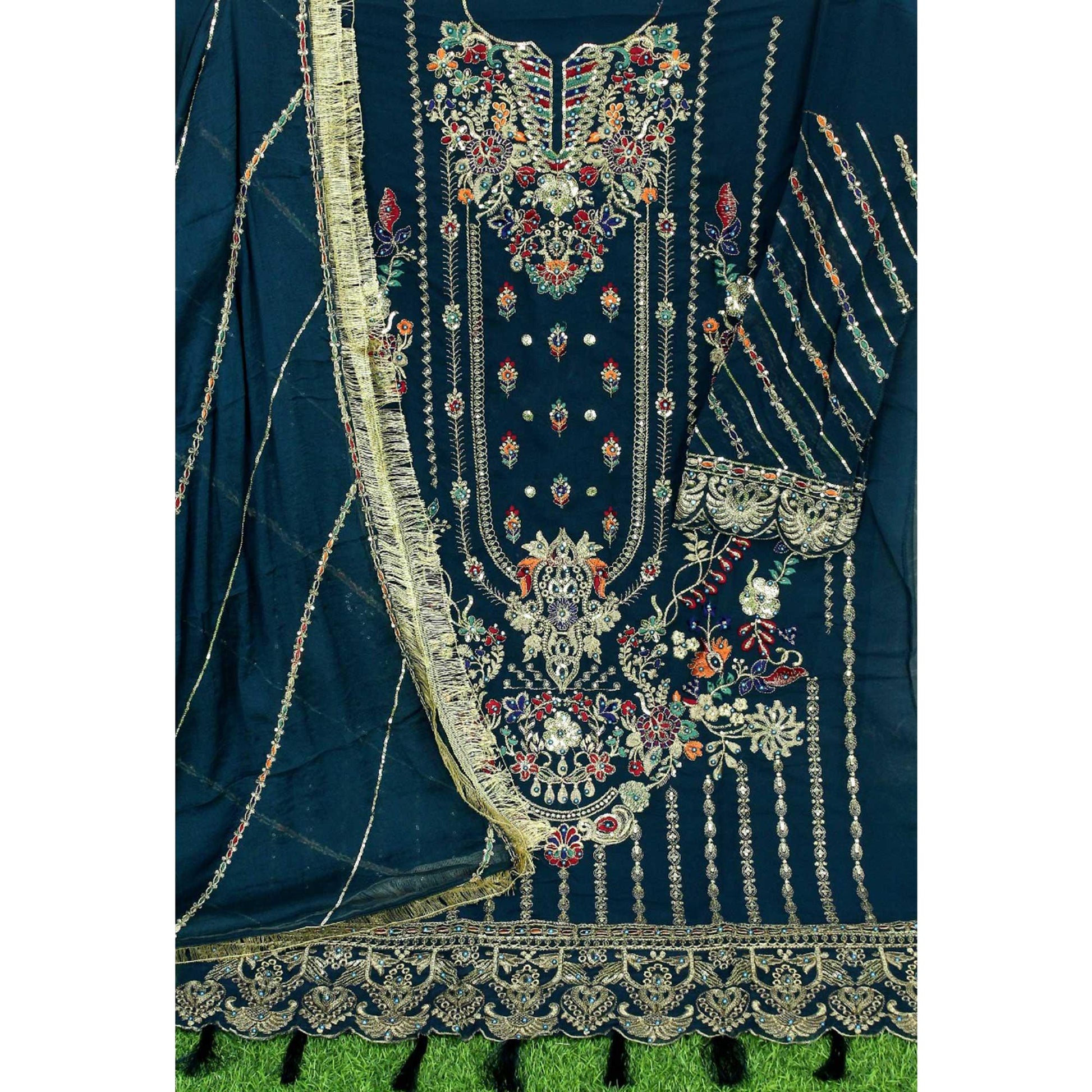 Morpich Floral Embroidered With Sequins Georgette Pakistani Suit