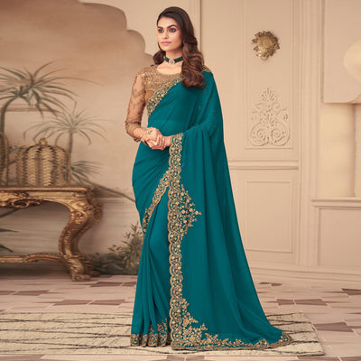 Morpich Floral Sequins Embroidered Georgette Saree