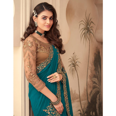 Morpich Floral Sequins Embroidered Georgette Saree