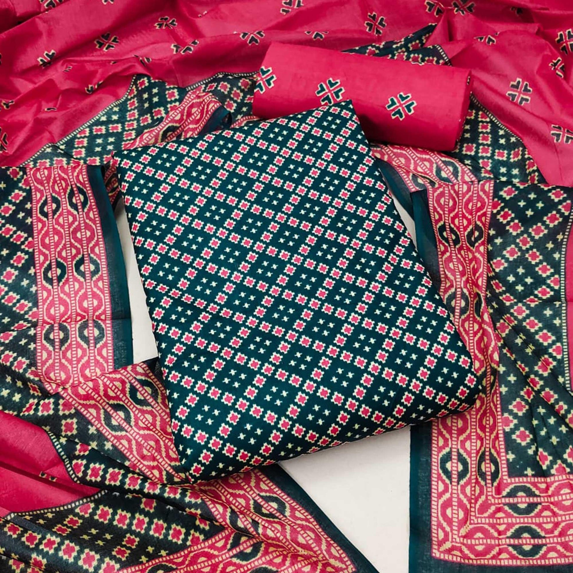 Morpich Ikkat Printed Pure Cotton Dress Material