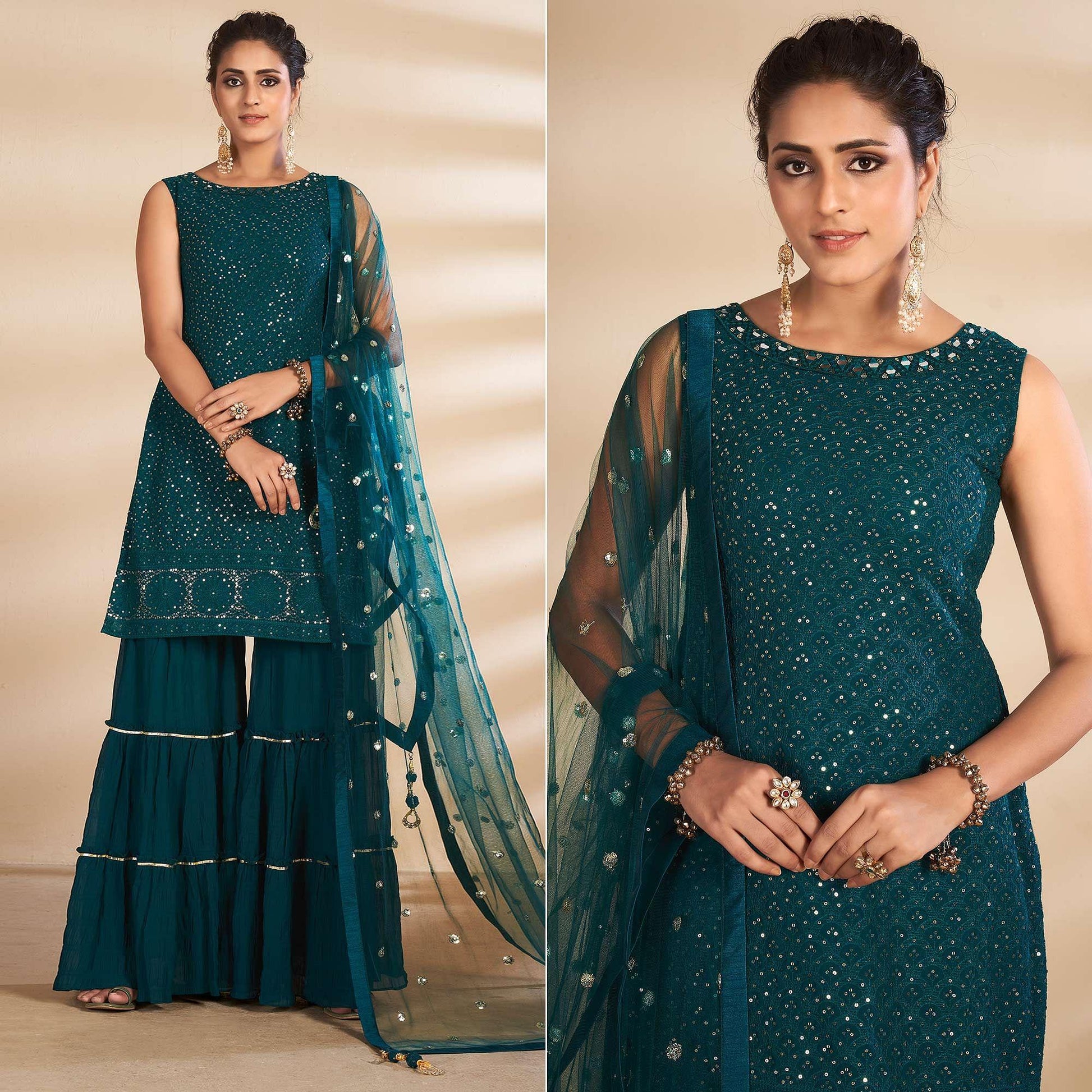 Morpich Partywear Embroidered Georgette Sharara Suit