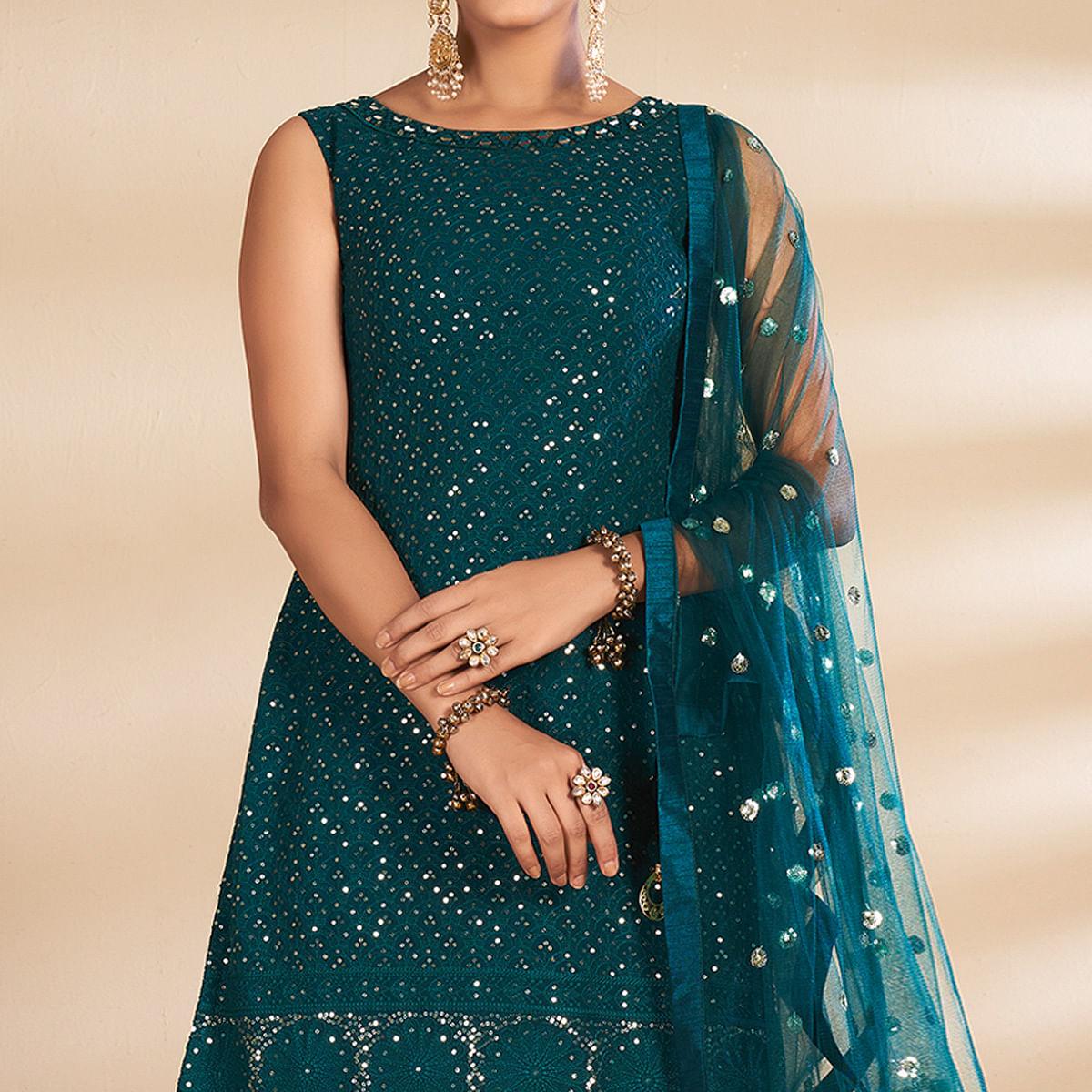 Morpich Partywear Embroidered Georgette Sharara Suit
