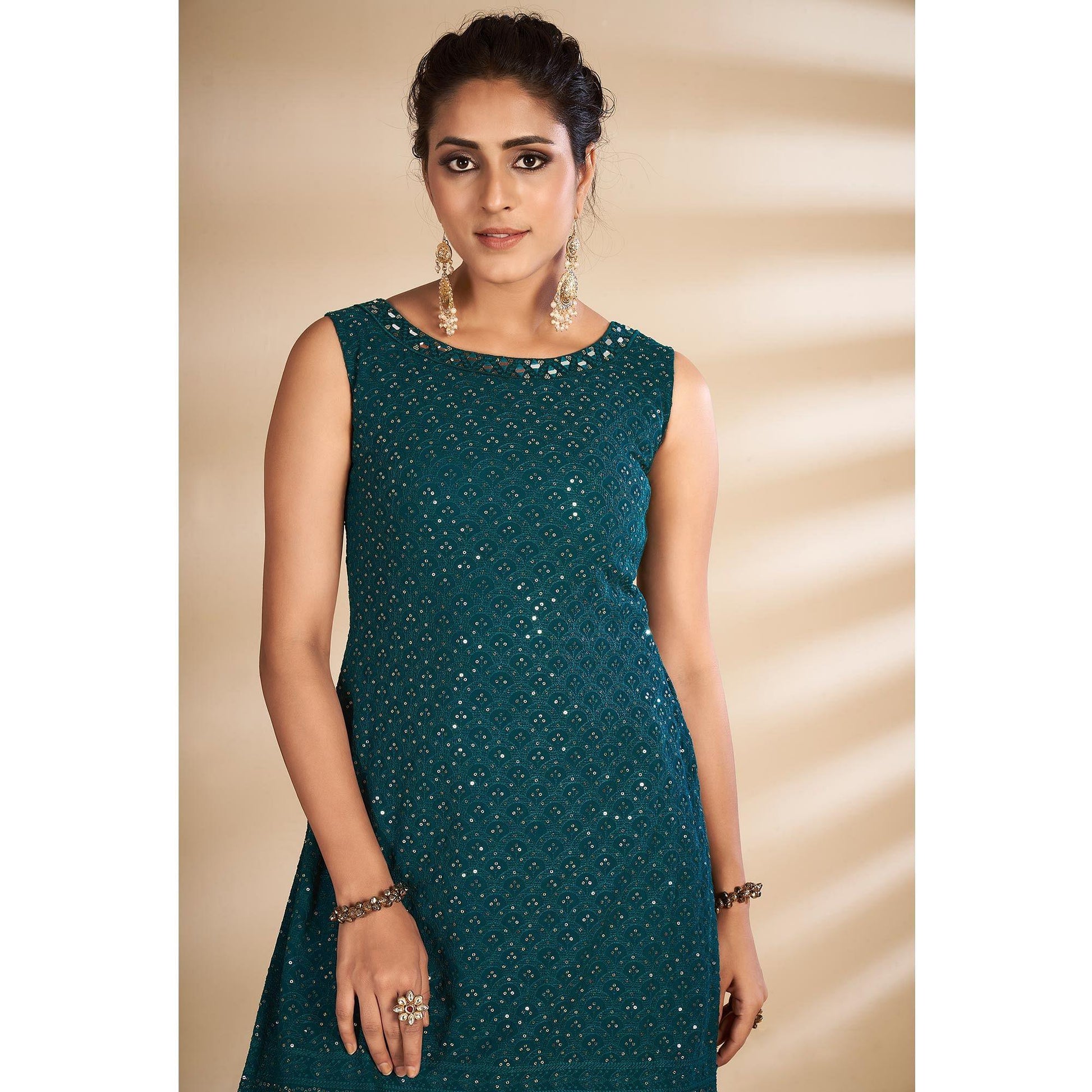 Morpich Partywear Embroidered Georgette Sharara Suit