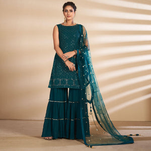 Morpich Partywear Embroidered Georgette Sharara Suit