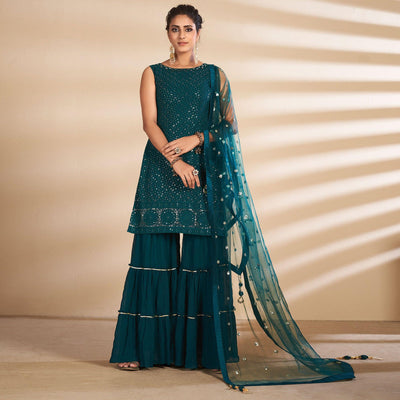 Morpich Partywear Embroidered Georgette Sharara Suit