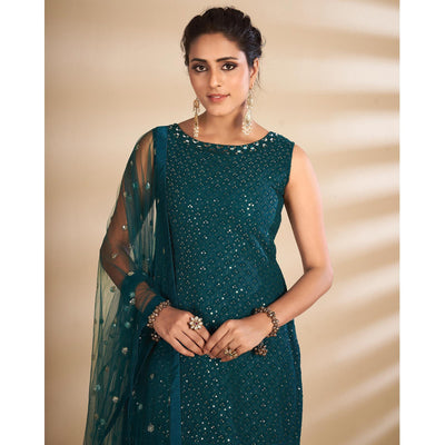 Morpich Partywear Embroidered Georgette Sharara Suit