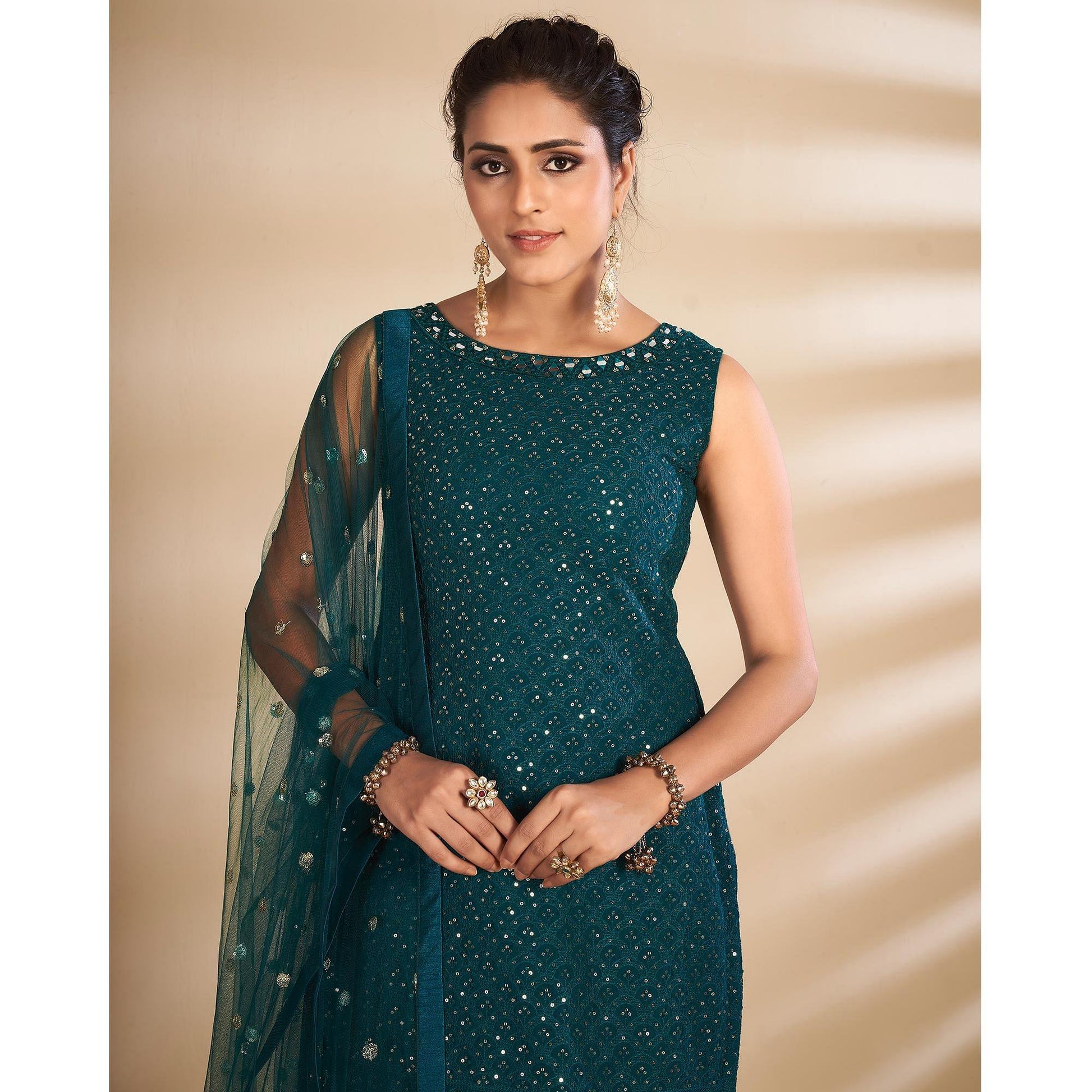 Morpich Partywear Embroidered Georgette Sharara Suit