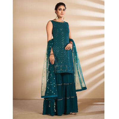 Morpich Partywear Embroidered Georgette Sharara Suit