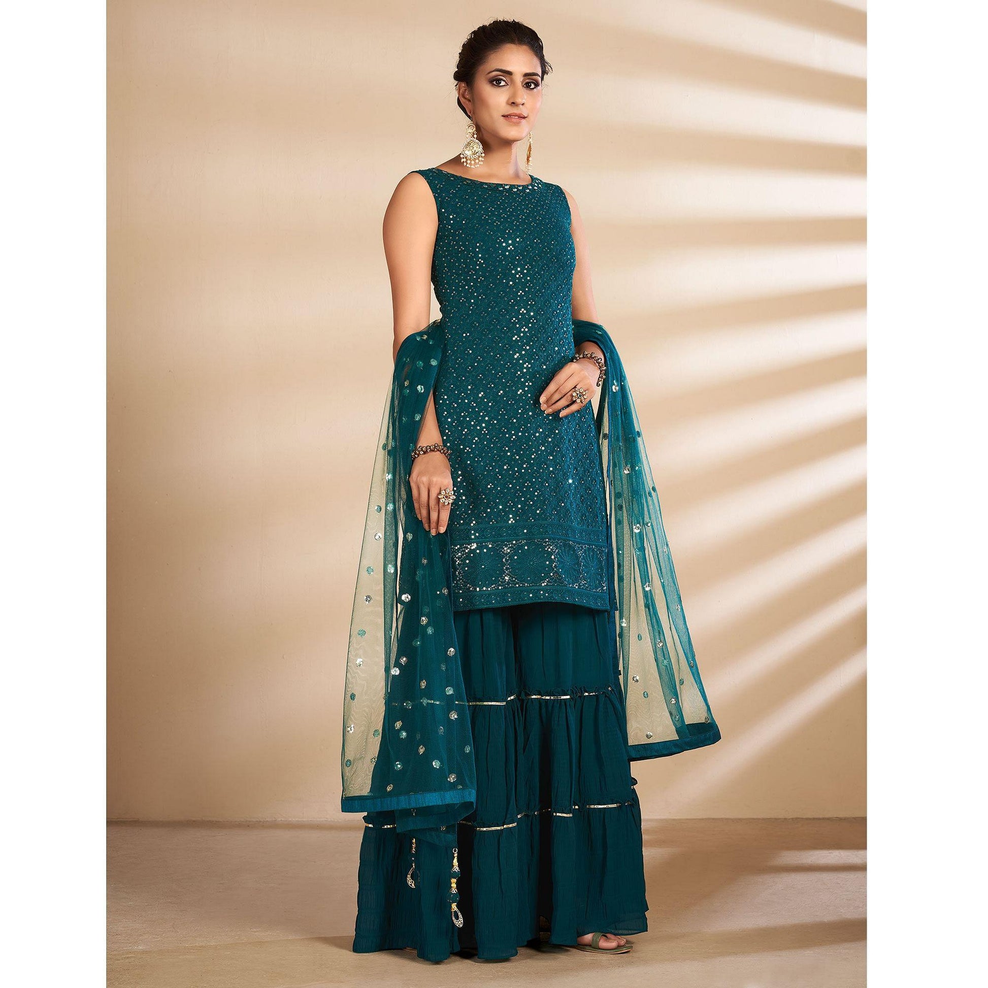 Morpich Partywear Embroidered Georgette Sharara Suit