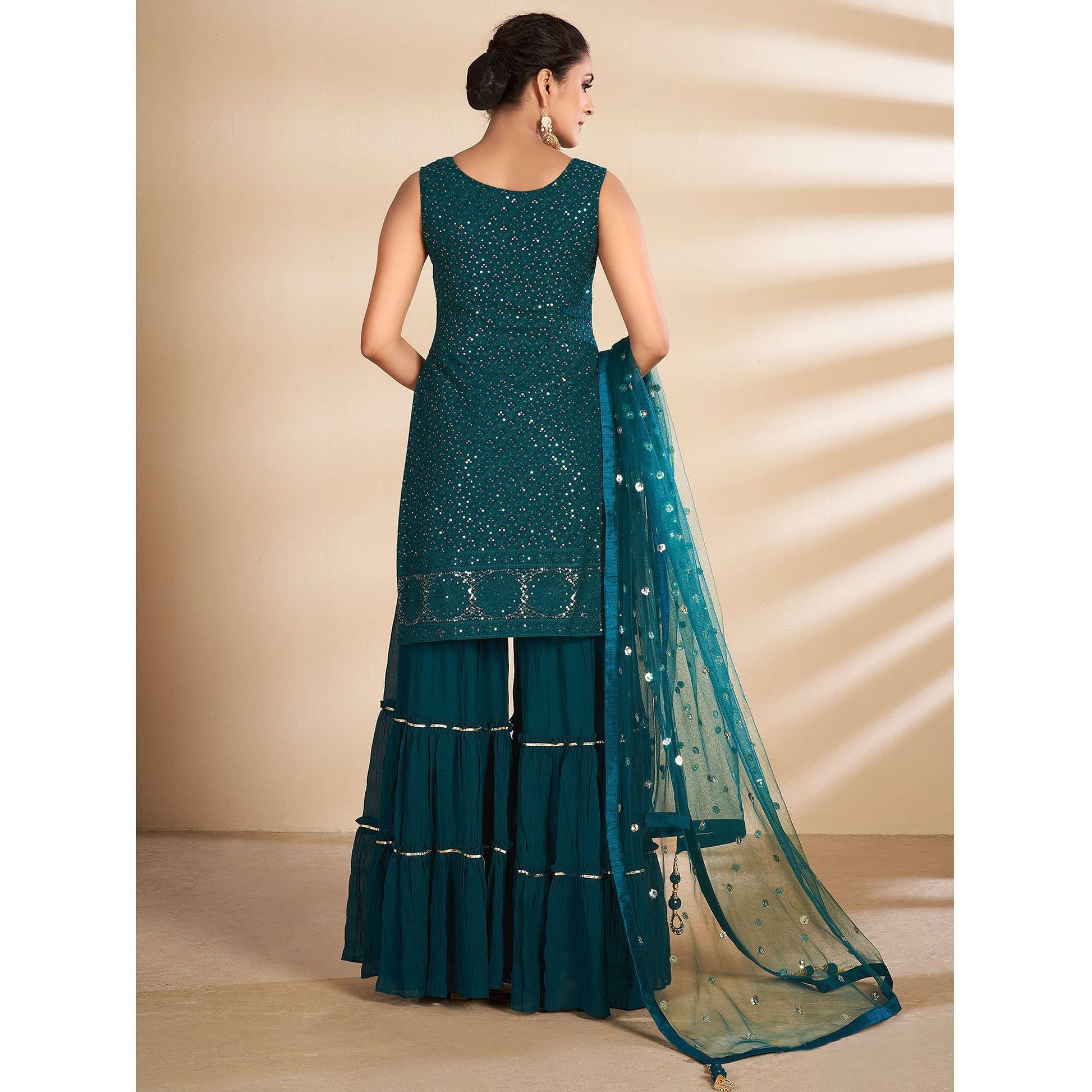 Morpich Partywear Embroidered Georgette Sharara Suit
