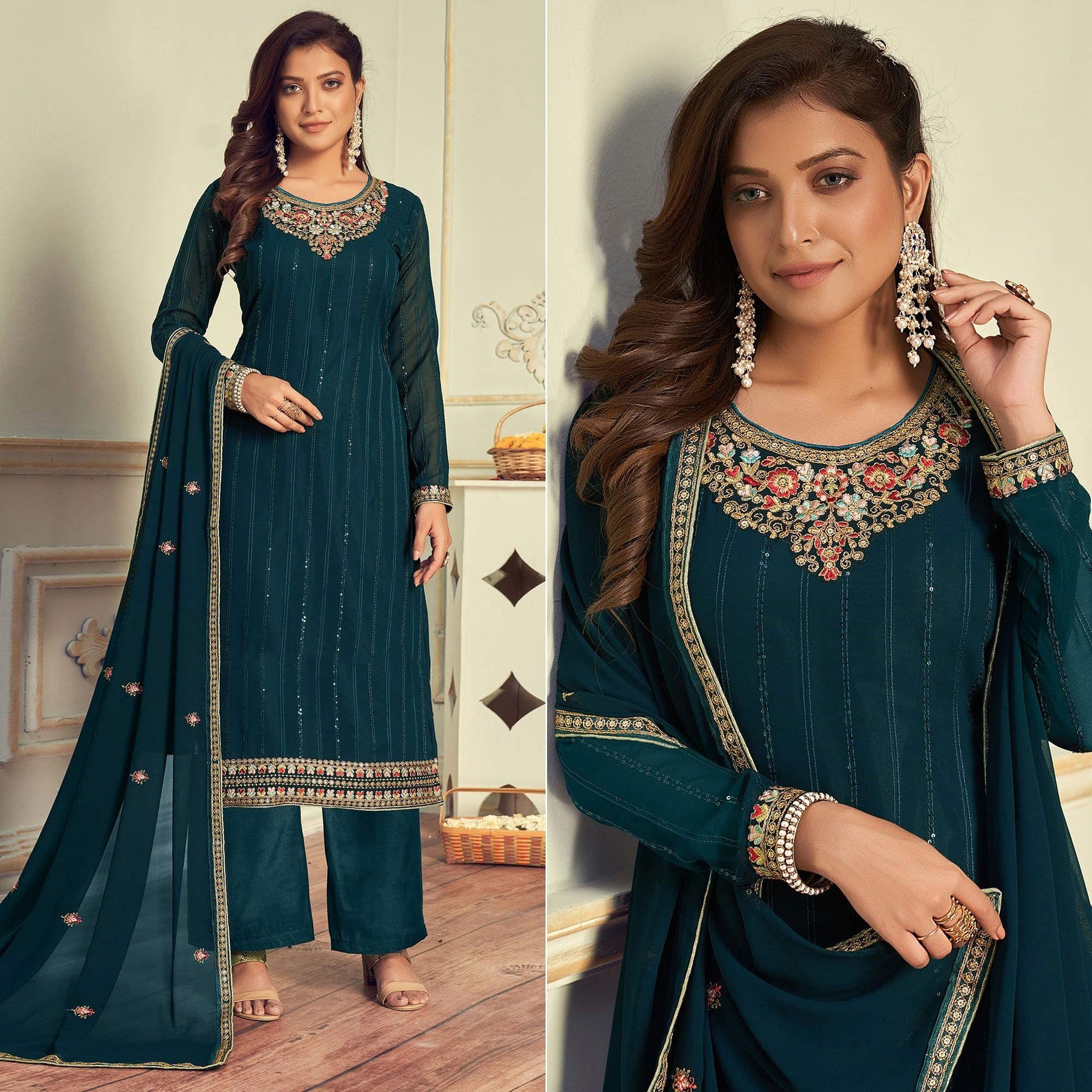 Morpich Partywear Embroidery With Embellished Georgette Suit
