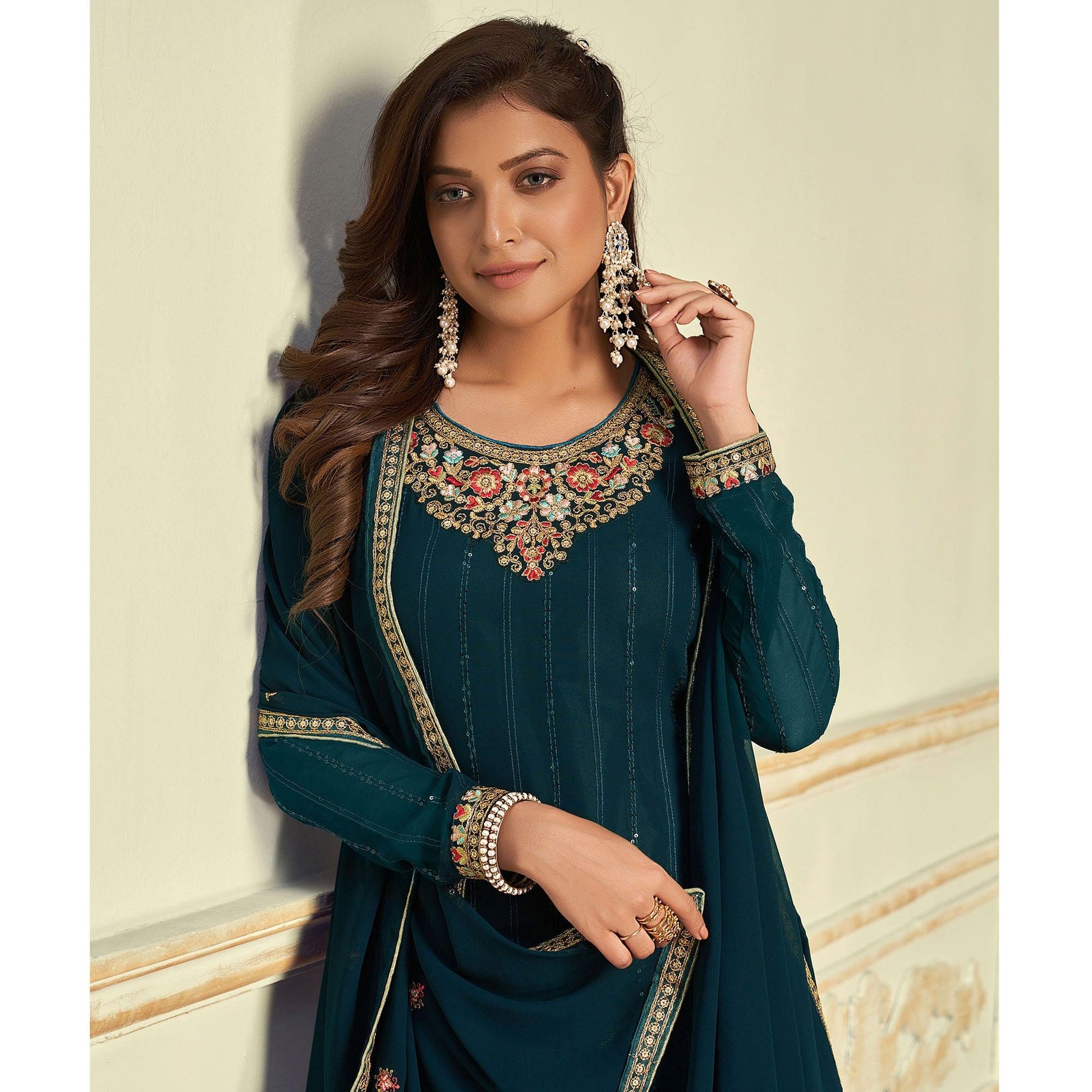 Morpich Partywear Embroidery With Embellished Georgette Suit