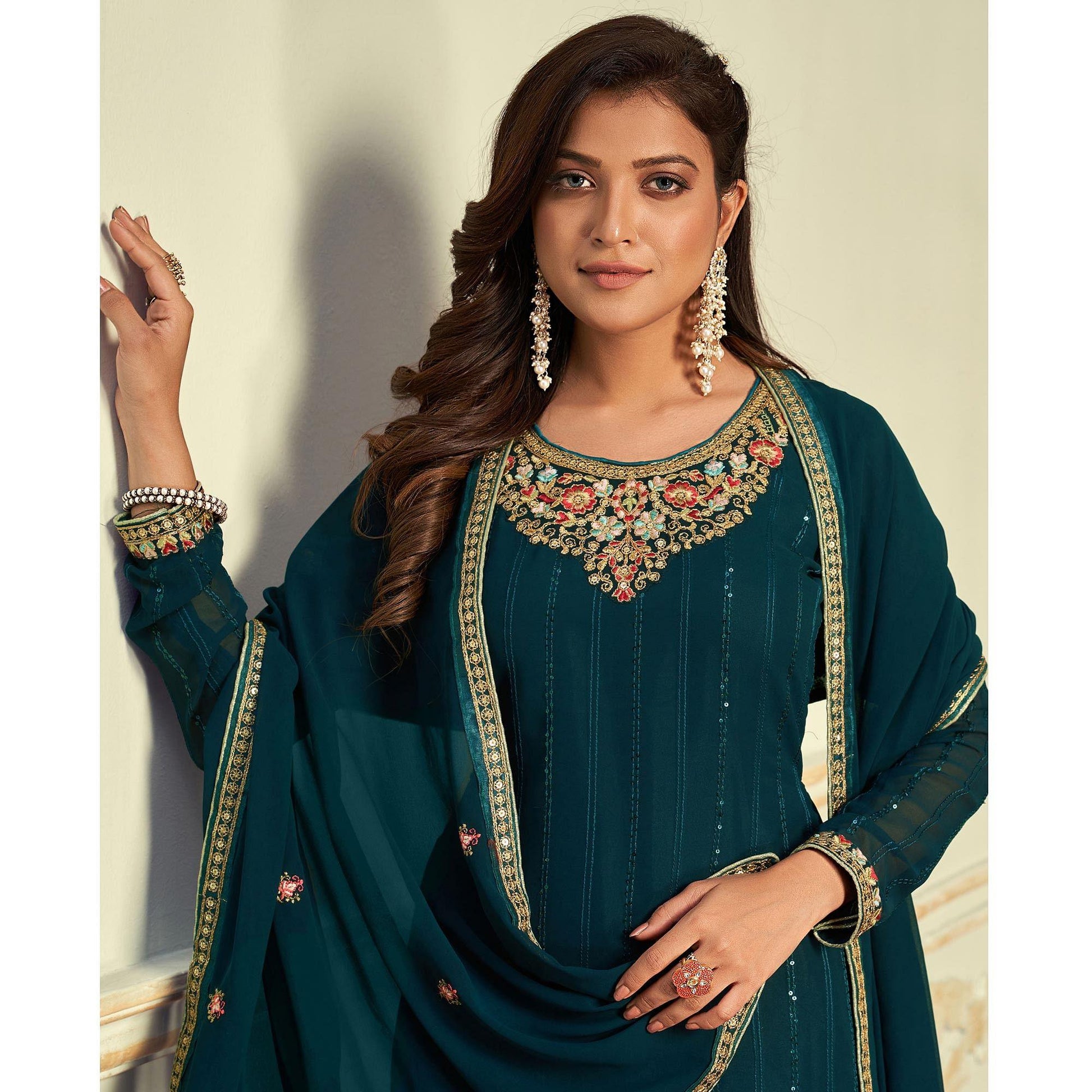 Morpich Partywear Embroidery With Embellished Georgette Suit