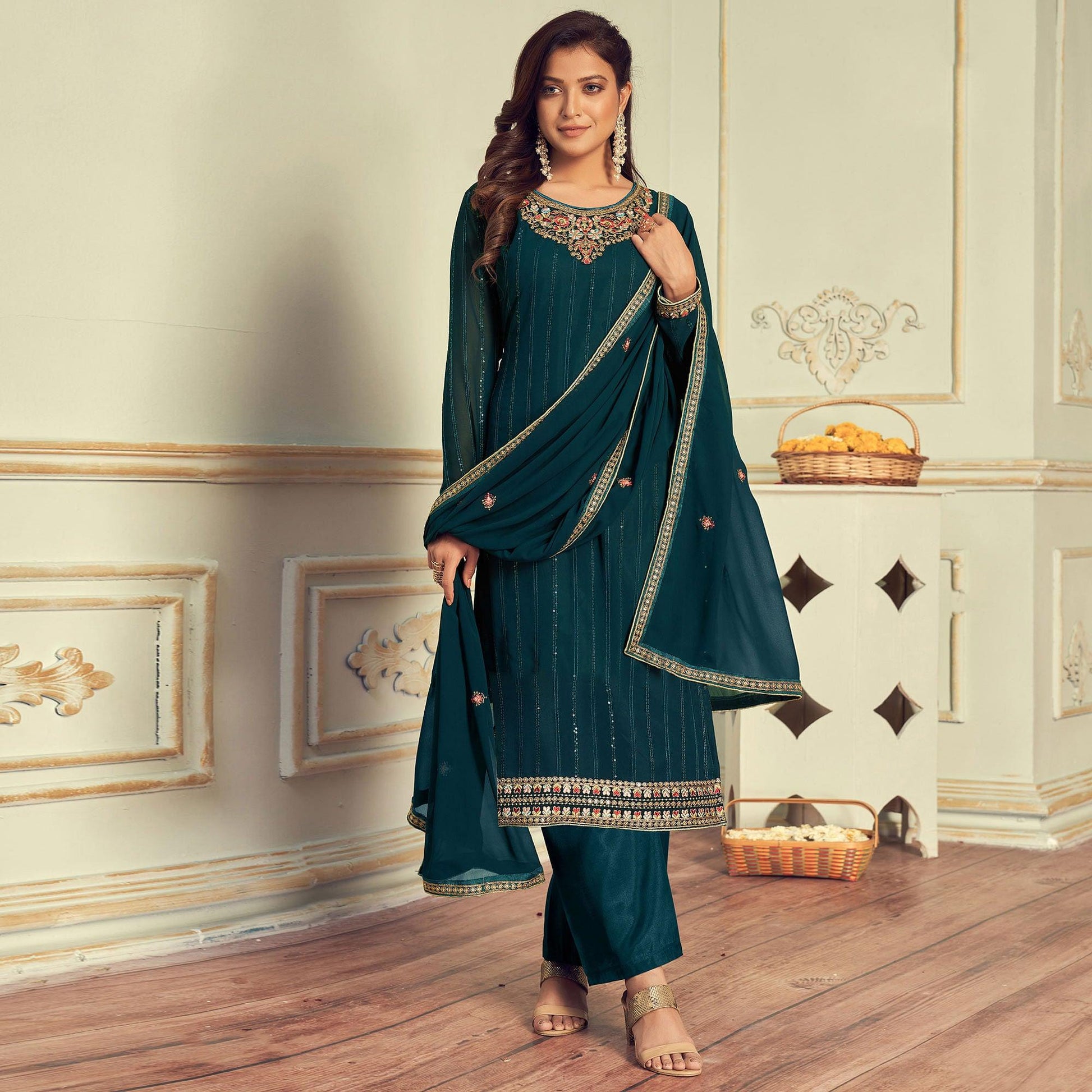 Morpich Partywear Embroidery With Embellished Georgette Suit