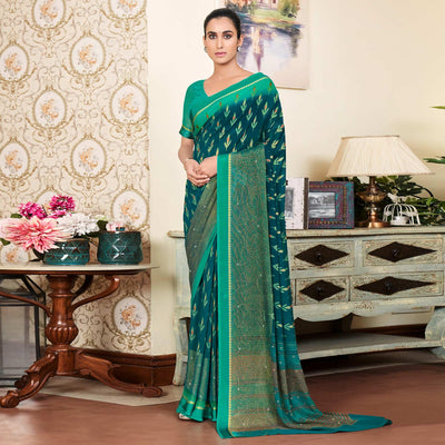 Morpich Printed With Swarovski Work Georgette Saree