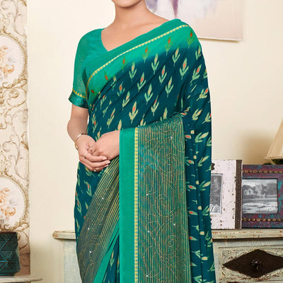 Morpich Printed With Swarovski Work Georgette Saree