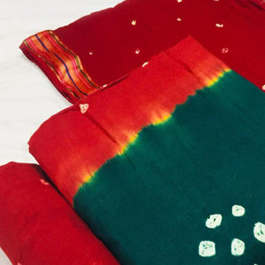 Morpich-Red Bandhani Printed Cotton Blend Dress Material