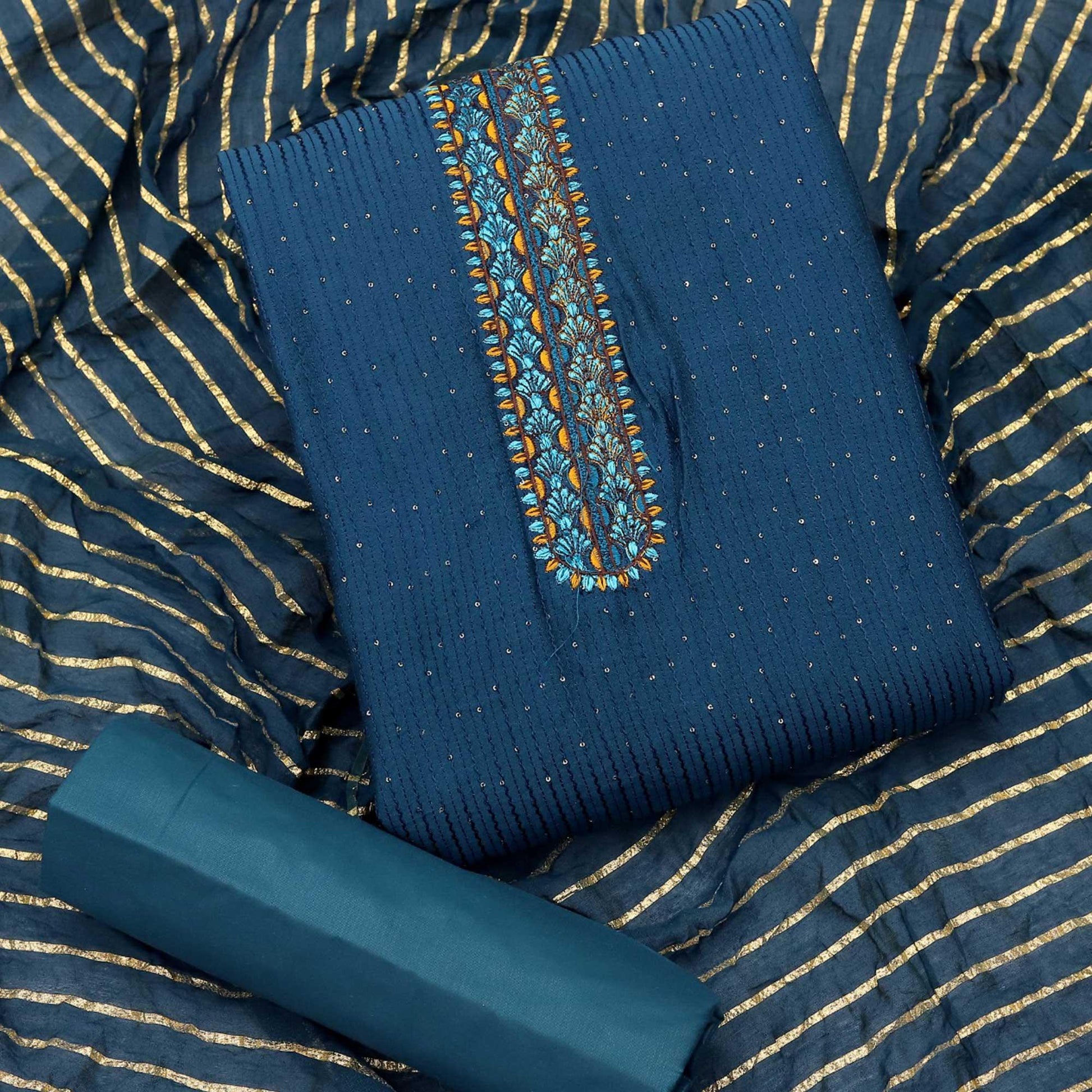 Morpich Sequins Embroidered Chanderi Dress Material