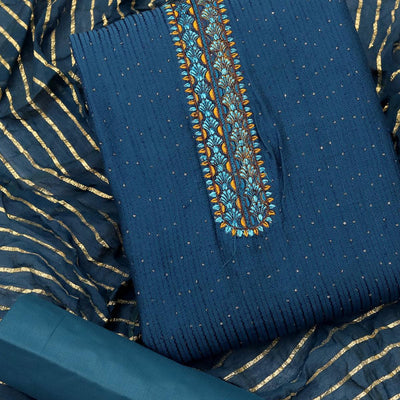 Morpich Sequins Embroidered Chanderi Dress Material