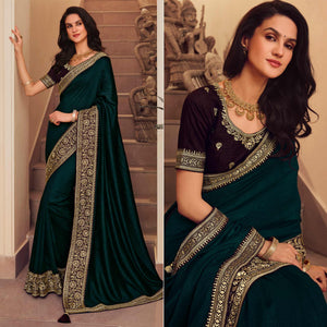 Morpich Solid Vichitra Silk Saree With Tassels