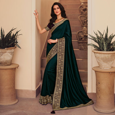 Morpich Solid Vichitra Silk Saree With Tassels