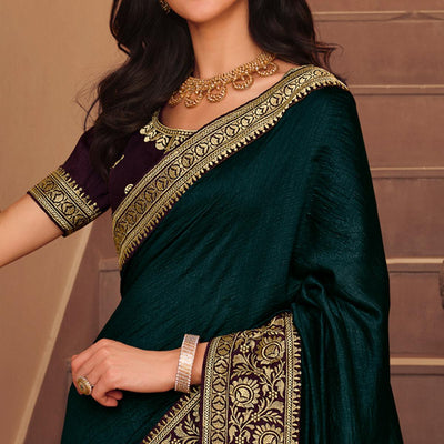 Morpich Solid Vichitra Silk Saree With Tassels