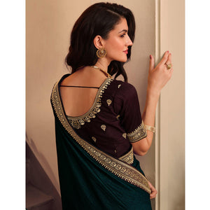 Morpich Solid Vichitra Silk Saree With Tassels