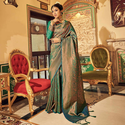 Morpich Woven Art Silk Saree With Tassels