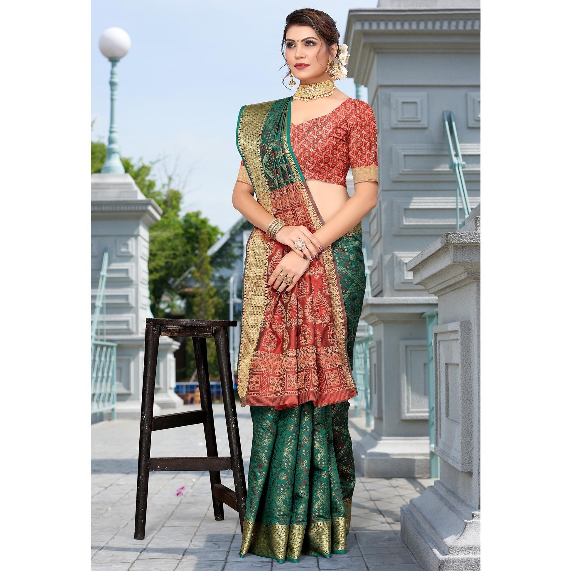 Morpich Woven Jacquard Saree