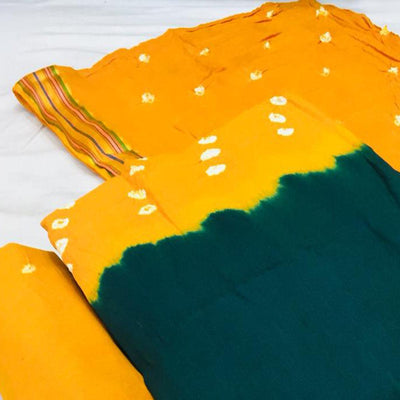 Morpich-Yellow Bandhani Printed Cotton Blend Dress Material