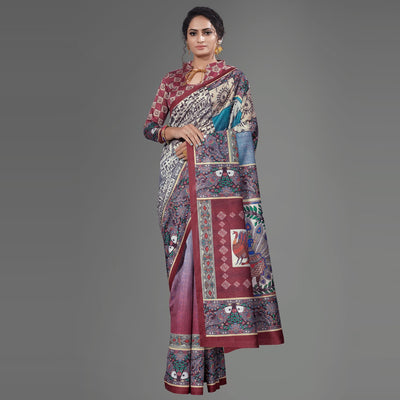 Multi Casual Art Silk Printed Saree With Unstitched Blouse