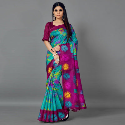 Multi Casual Art Silk Printed Saree With Unstitched Blouse
