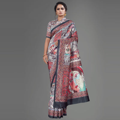 Multi Casual Art Silk Printed Saree With Unstitched Blouse