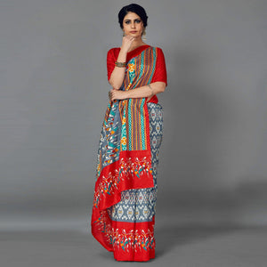 Multi Casual Art Silk Printed Saree With Unstitched Blouse