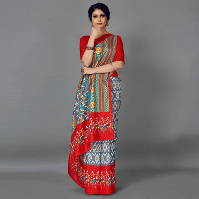 Multi Casual Art Silk Printed Saree With Unstitched Blouse