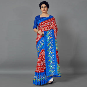 Multi Casual Art Silk Printed Saree With Unstitched Blouse