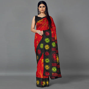 Multi Casual Art Silk Printed Saree With Unstitched Blouse