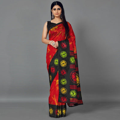 Multi Casual Art Silk Printed Saree With Unstitched Blouse