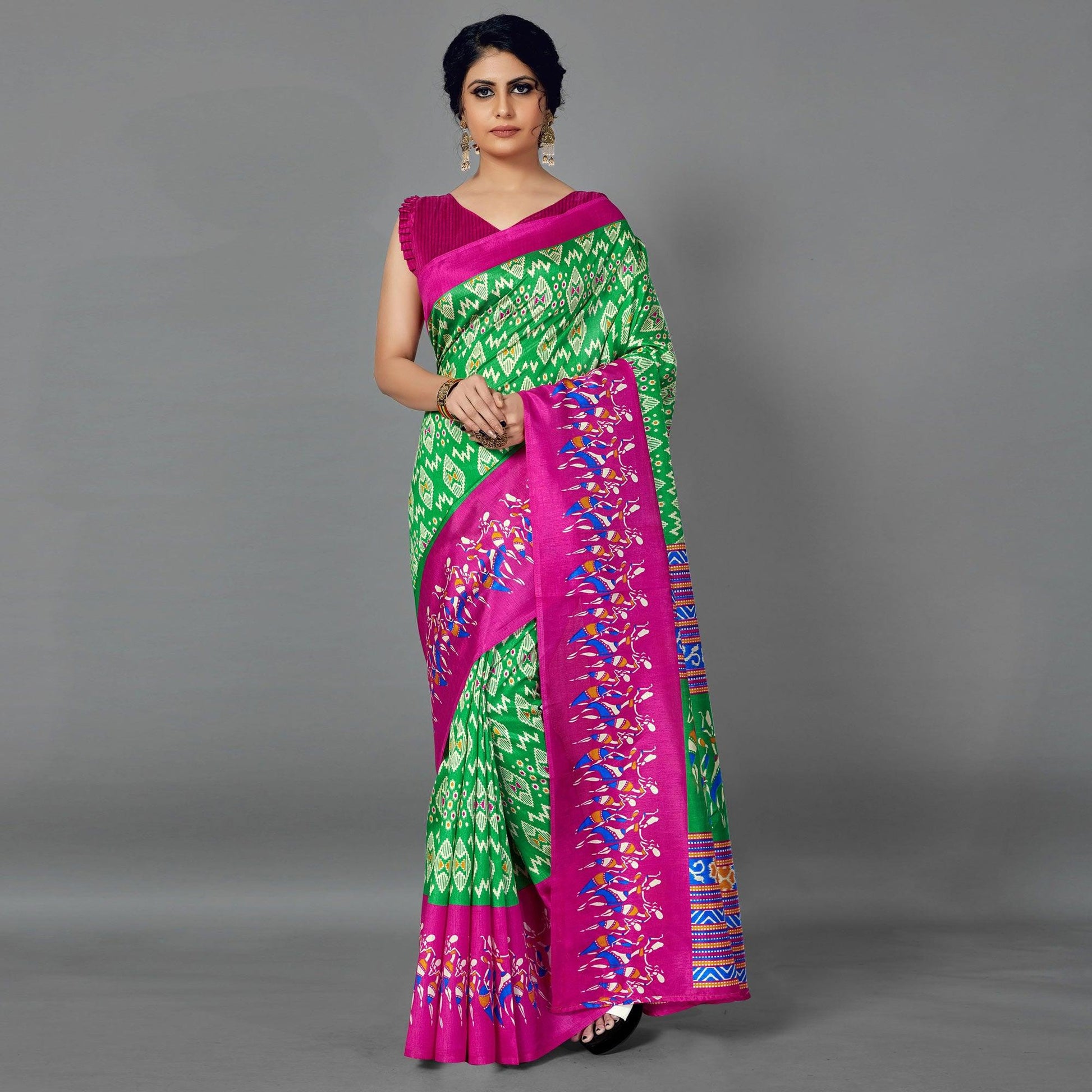 Multi Casual Art Silk Printed Saree With Unstitched Blouse