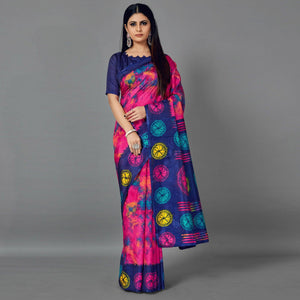 Multi Casual Art Silk Printed Saree With Unstitched Blouse