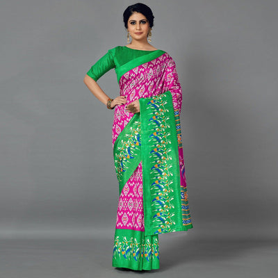 Multi Casual Art Silk Printed Saree With Unstitched Blouse