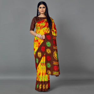 Multi Casual Art Silk Printed Saree With Unstitched Blouse
