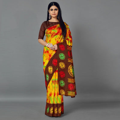 Multi Casual Art Silk Printed Saree With Unstitched Blouse