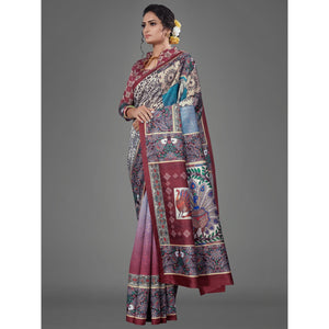 Multi Casual Art Silk Printed Saree With Unstitched Blouse