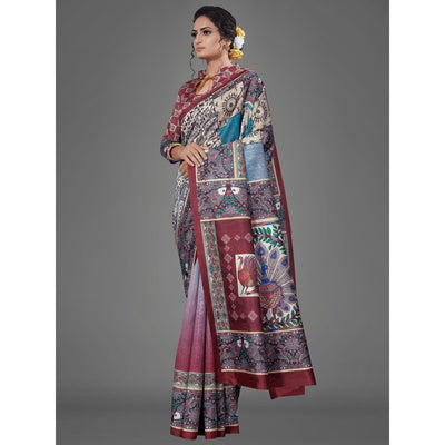 Multi Casual Art Silk Printed Saree With Unstitched Blouse