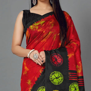 Multi Casual Art Silk Printed Saree With Unstitched Blouse