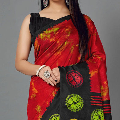Multi Casual Art Silk Printed Saree With Unstitched Blouse