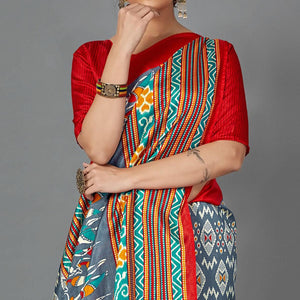 Multi Casual Art Silk Printed Saree With Unstitched Blouse