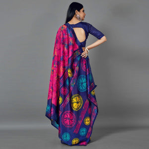 Multi Casual Art Silk Printed Saree With Unstitched Blouse