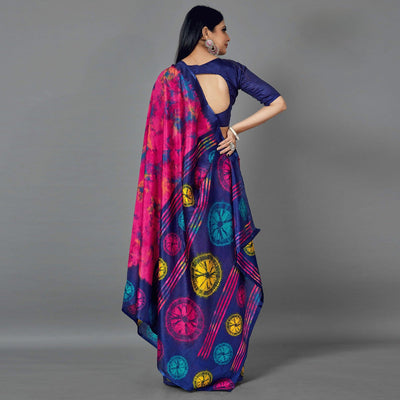 Multi Casual Art Silk Printed Saree With Unstitched Blouse